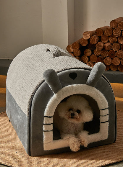 1pc Cozy Pet Villa - Convenient Carry Handle, Cozy Enclosed Design, Easy-Clean Removable Washable Fabric, Versatile Four-Season Use, Warm Insulation - Perfect for Indoor Use, Designed for Pets, Charming Winter Villa Design
