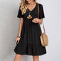 Summer Dress Women Casual V Neck Short Sleeve