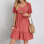Summer Dress Women Casual V Neck Short Sleeve