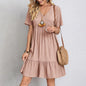 Summer Dress Women Casual V Neck Short Sleeve