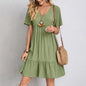 Summer Dress Women Casual V Neck Short Sleeve