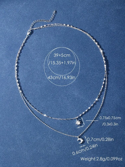 Necklace for Women Double Layer Zircon star Moon Pendant Necklace DelicateChain Charm Elegant Fashion Jewelry Gifts