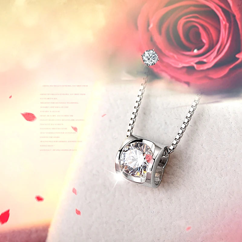 New Fashion 925 Sterling Silver Jewelry Exquisite Zircon Heart Pendant Necklaces Women&Girl Birthday Gift Collarbone Chain Neck