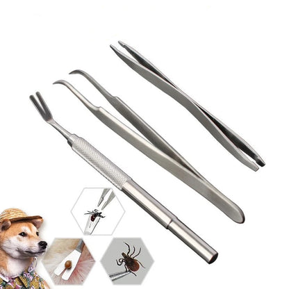 HOT Stainless Steel Pet Flea Remover Tool Scratching Hook Tweezers Clips Set Cat Dog Tick Removal Tool Pet Grooming Supplies