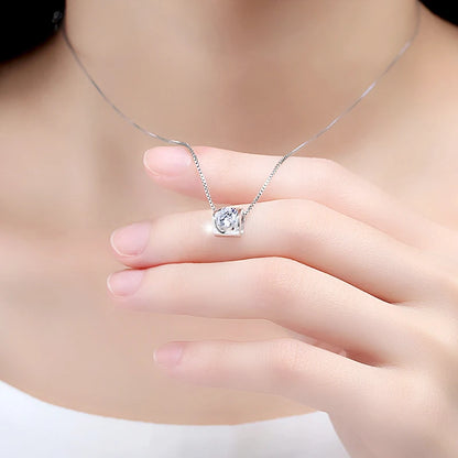 New Fashion 925 Sterling Silver Jewelry Exquisite Zircon Heart Pendant Necklaces Women&Girl Birthday Gift Collarbone Chain Neck