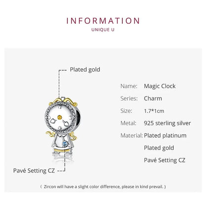 WOSTU Hot Sale 925 Sterling Silver Colock Pendant Magic Can Dangle Charm fit Original Bracelet & Necklace Fine Jewelry Gift