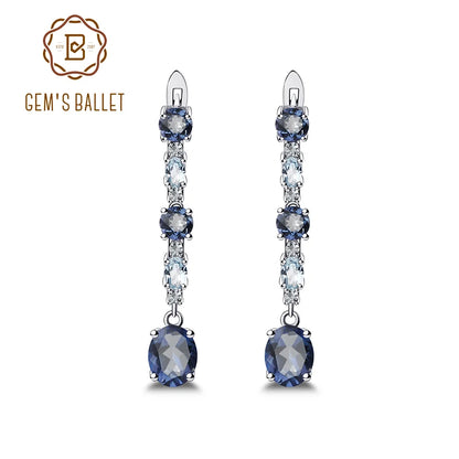 Gem's Ballet 925 Sterling Silver Fine Jewelry 5.56Ct Natural Iolite Blue Mystic Quartz Sky Blue Topaz Clip Earrings For Women