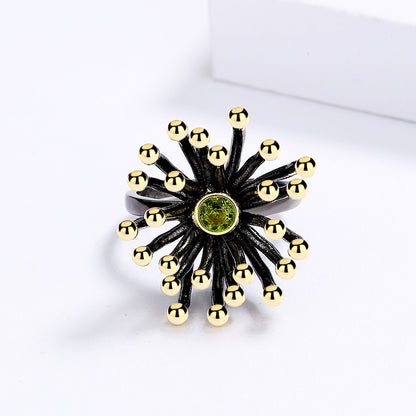 Creative Retro Geometric Three-dimensional Flower Heart Ring Black Gold-plated Two-tone Jewelry Engagement Rings for Women