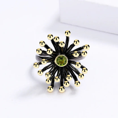 Creative Retro Geometric Three-dimensional Flower Heart Ring Black Gold-plated Two-tone Jewelry Engagement Rings for Women