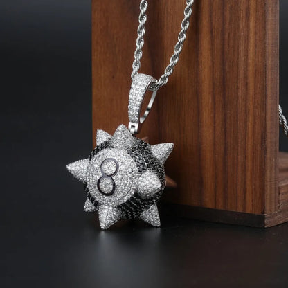 TOPGRILLZ New Iced out Trippieredd Inspired Spike 8-ball Billiard  Pendant Necklace With Tennis Chain Hip hop Jewelry