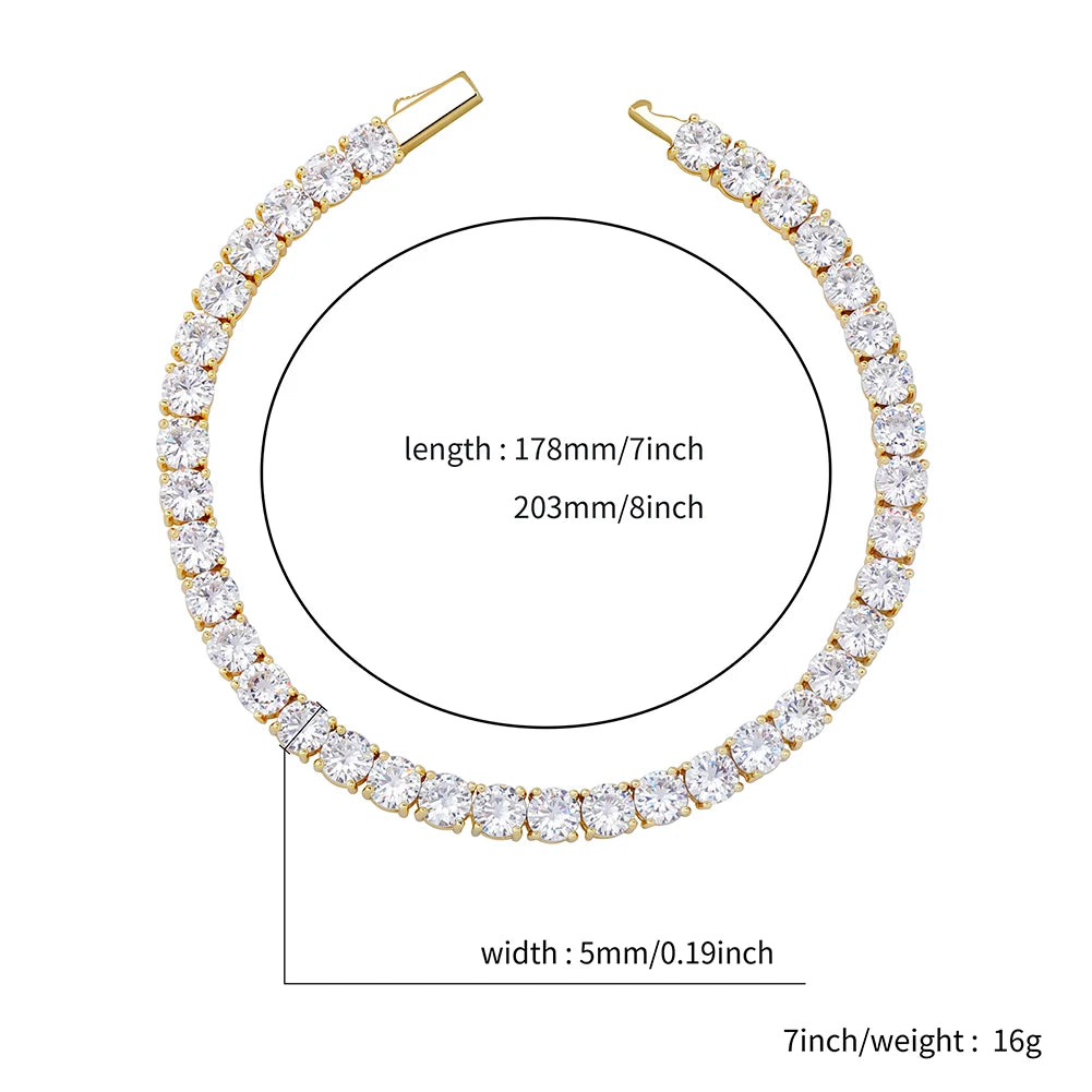 TOPGRILLZ New 3-6MM Tennis Chain with Spring Clasp Men's Hip hop Jewelry 925 Sterling Silver Bling Iced Out CZ Bracelet For Gift