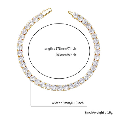 TOPGRILLZ New 3-6MM Tennis Chain with Spring Clasp Men's Hip hop Jewelry 925 Sterling Silver Bling Iced Out CZ Bracelet For Gift