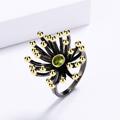 Creative Retro Geometric Three-dimensional Flower Heart Ring Black Gold-plated Two-tone Jewelry Engagement Rings for Women