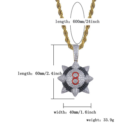 TOPGRILLZ New Iced out Trippieredd Inspired Spike 8-ball Billiard  Pendant Necklace With Tennis Chain Hip hop Jewelry