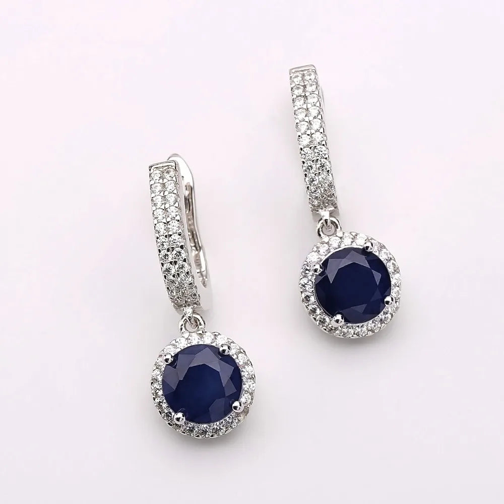 Gem's Ballet Natural Blue Sapphire Pure 925 sterling silver Charms Drop Earrings Fine Jewelry For Women  Vintage Fashion