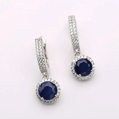 Gem's Ballet Natural Blue Sapphire Pure 925 sterling silver Charms Drop Earrings Fine Jewelry For Women  Vintage Fashion