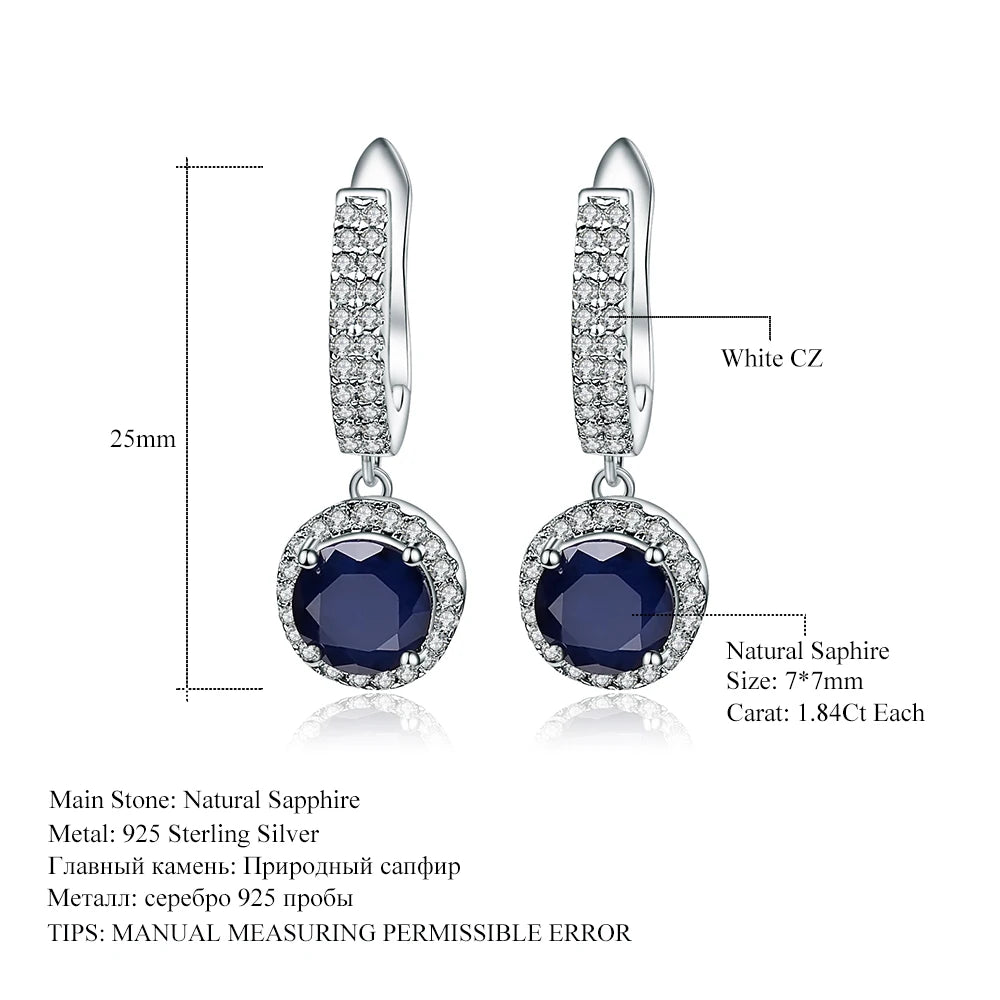 Gem's Ballet Natural Blue Sapphire Pure 925 sterling silver Charms Drop Earrings Fine Jewelry For Women  Vintage Fashion