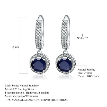 Gem's Ballet Natural Blue Sapphire Pure 925 sterling silver Charms Drop Earrings Fine Jewelry For Women  Vintage Fashion