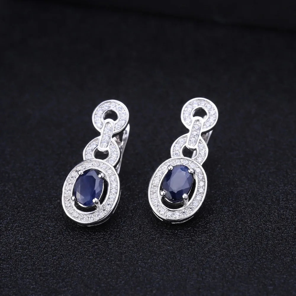 GEM'S BALLET 1.89Ct Natural Blue Sapphire Vintage Earrings 925 Sterling Silver Gemstone Drop Earrings For Women Wedding Jewelry