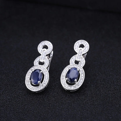 GEM'S BALLET 1.89Ct Natural Blue Sapphire Vintage Earrings 925 Sterling Silver Gemstone Drop Earrings For Women Wedding Jewelry