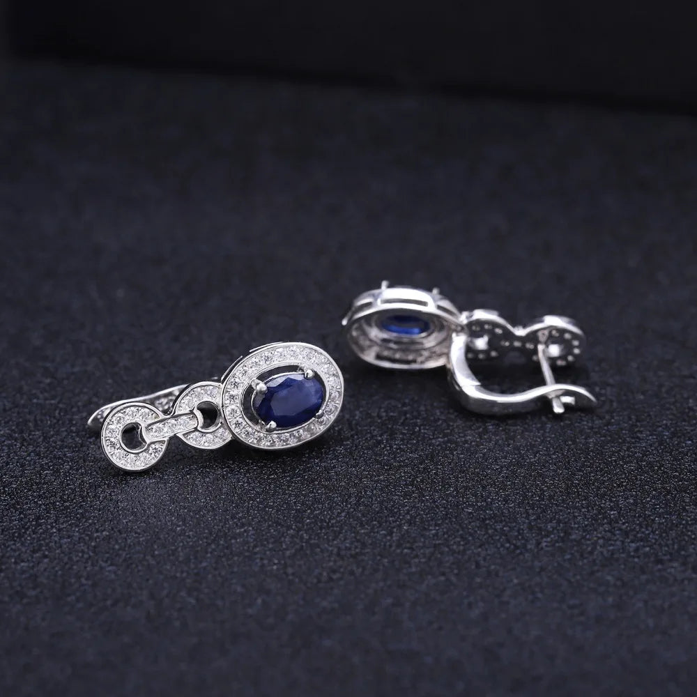 GEM'S BALLET 1.89Ct Natural Blue Sapphire Vintage Earrings 925 Sterling Silver Gemstone Drop Earrings For Women Wedding Jewelry