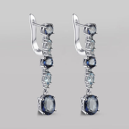 Gem's Ballet 925 Sterling Silver Fine Jewelry 5.56Ct Natural Iolite Blue Mystic Quartz Sky Blue Topaz Clip Earrings For Women