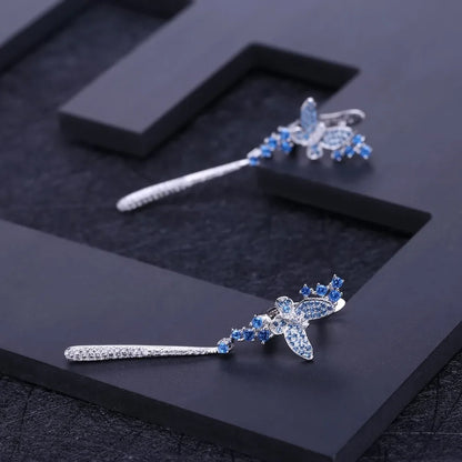 GEM'S BALLET Nano Swiss Blue Long Drop Earrings 925 Sterling Sliver Vintage Punk Gothic Earrings For Women Fashion Party Jewelry
