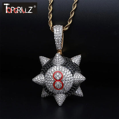 TOPGRILLZ New Iced out Trippieredd Inspired Spike 8-ball Billiard  Pendant Necklace With Tennis Chain Hip hop Jewelry