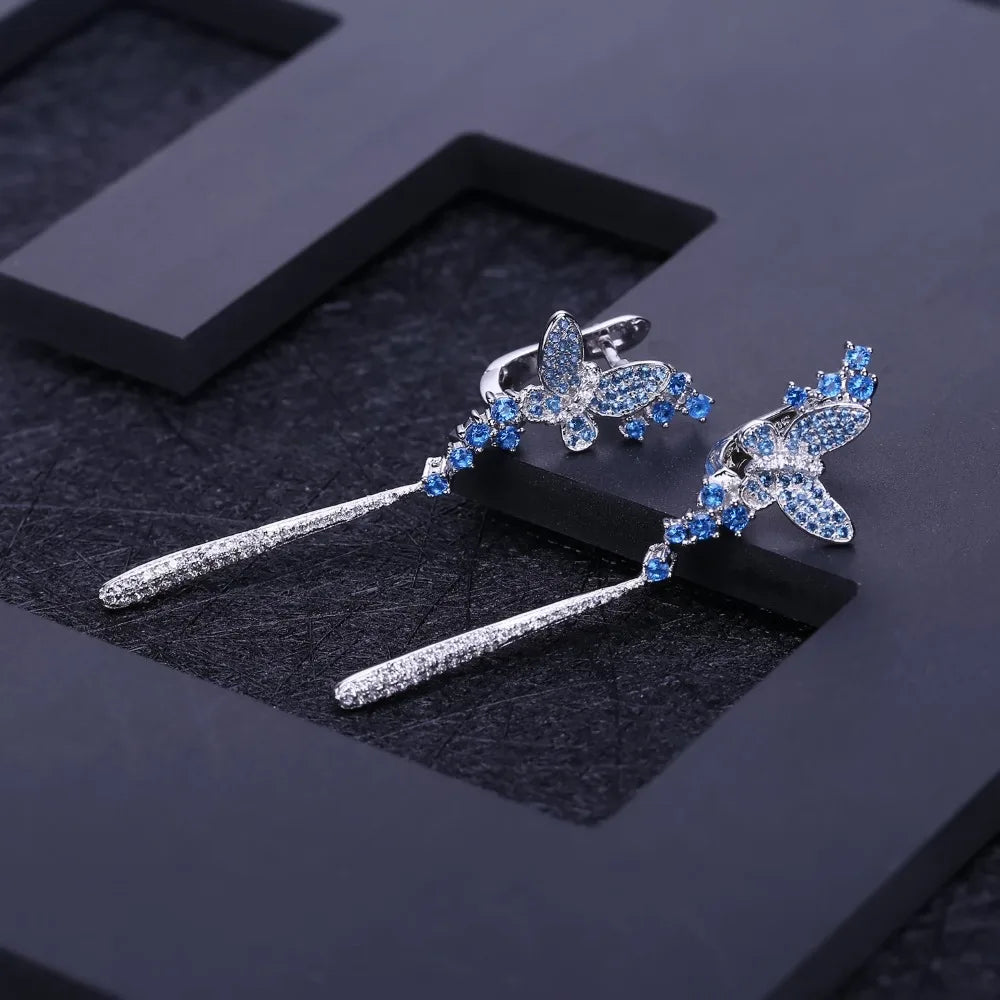 GEM'S BALLET Nano Swiss Blue Long Drop Earrings 925 Sterling Sliver Vintage Punk Gothic Earrings For Women Fashion Party Jewelry