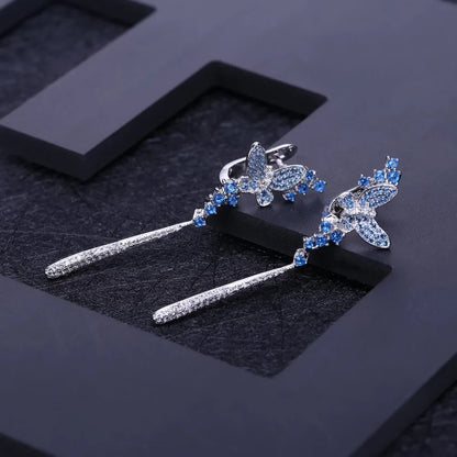 GEM'S BALLET Nano Swiss Blue Long Drop Earrings 925 Sterling Sliver Vintage Punk Gothic Earrings For Women Fashion Party Jewelry