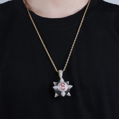 TOPGRILLZ New Iced out Trippieredd Inspired Spike 8-ball Billiard  Pendant Necklace With Tennis Chain Hip hop Jewelry