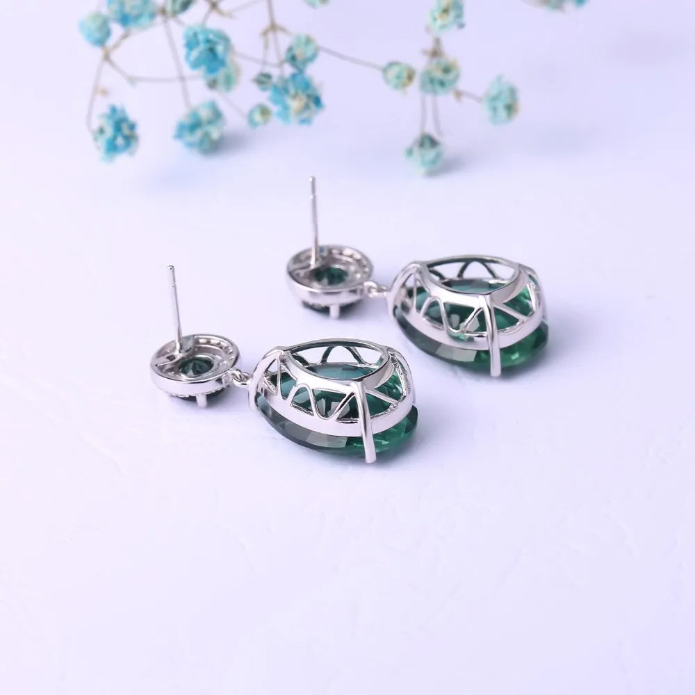 GEM'S BALLET Classic 22.98Ct Green Nano Emerald Drop Earrings Solid 925 Sterling Silver Earring Fine Jewelry For Women