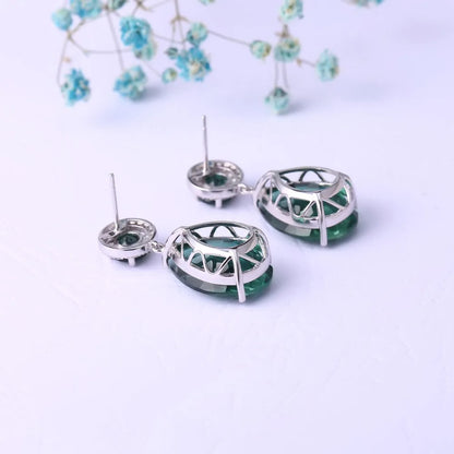 GEM'S BALLET Classic 22.98Ct Green Nano Emerald Drop Earrings Solid 925 Sterling Silver Earring Fine Jewelry For Women