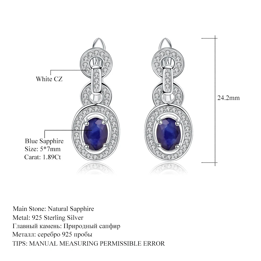 GEM'S BALLET 1.89Ct Natural Blue Sapphire Vintage Earrings 925 Sterling Silver Gemstone Drop Earrings For Women Wedding Jewelry