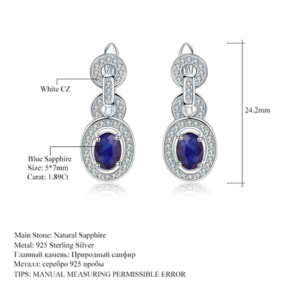 GEM'S BALLET 1.89Ct Natural Blue Sapphire Vintage Earrings 925 Sterling Silver Gemstone Drop Earrings For Women Wedding Jewelry