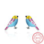 Cute 925 Sterling Silver Colorful Bird Stud Earrings For Kids Children Girl Lovely Animal Sterling-silver-jewelry
