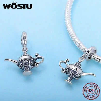 WOSTU Hot Sale 925 Sterling Silver Lamp of Aladdin Dangle Charm Fit Original DIY Beads Bracelet Lucky Wish Jewelry Gift CQC703