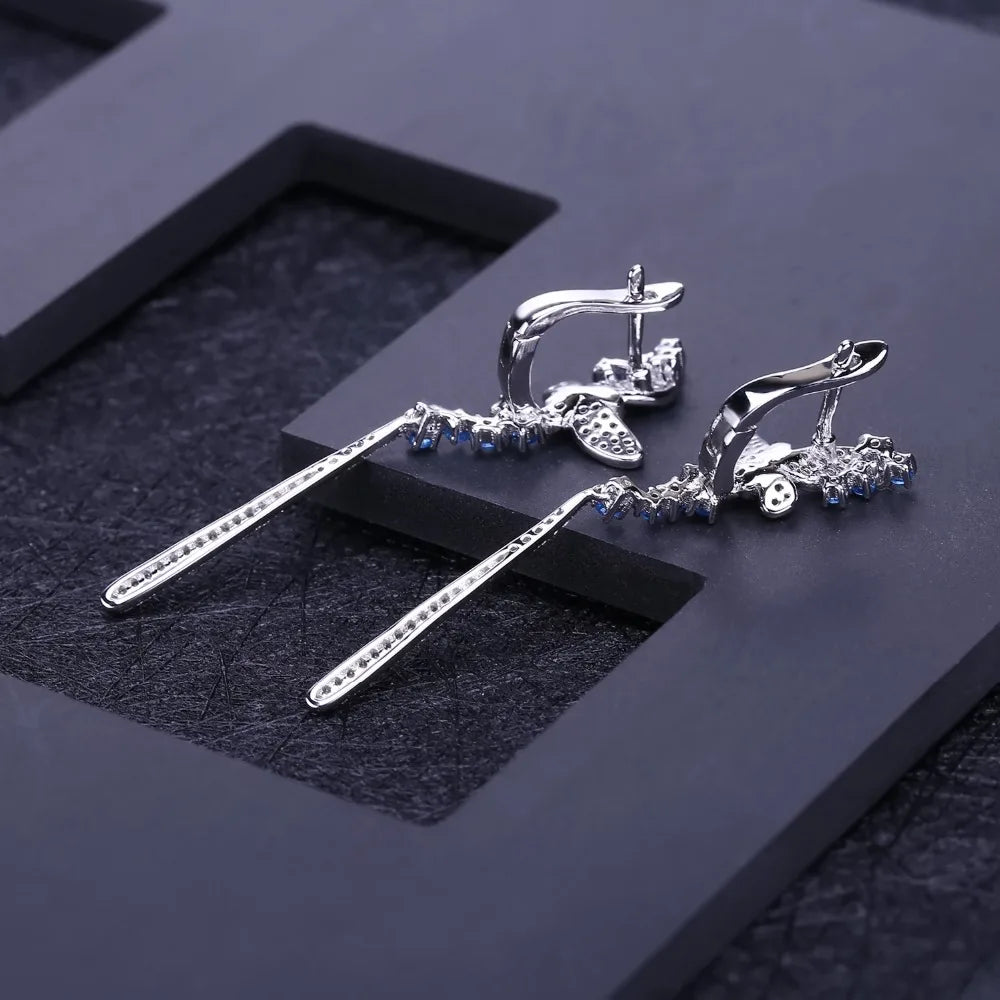 GEM'S BALLET Nano Swiss Blue Long Drop Earrings 925 Sterling Sliver Vintage Punk Gothic Earrings For Women Fashion Party Jewelry