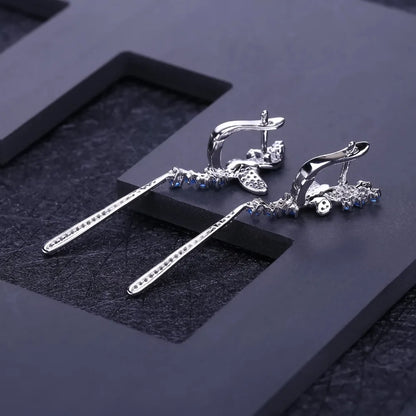 GEM'S BALLET Nano Swiss Blue Long Drop Earrings 925 Sterling Sliver Vintage Punk Gothic Earrings For Women Fashion Party Jewelry