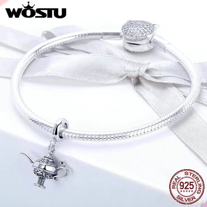 WOSTU Hot Sale 925 Sterling Silver Lamp of Aladdin Dangle Charm Fit Original DIY Beads Bracelet Lucky Wish Jewelry Gift CQC703