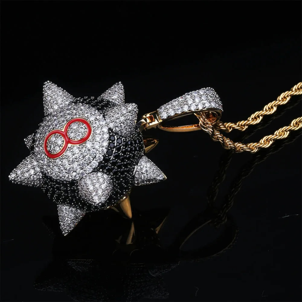 TOPGRILLZ New Iced out Trippieredd Inspired Spike 8-ball Billiard  Pendant Necklace With Tennis Chain Hip hop Jewelry