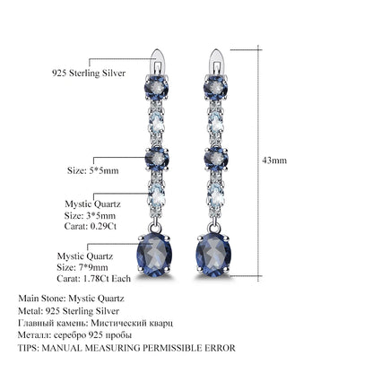 Gem's Ballet 925 Sterling Silver Fine Jewelry 5.56Ct Natural Iolite Blue Mystic Quartz Sky Blue Topaz Clip Earrings For Women