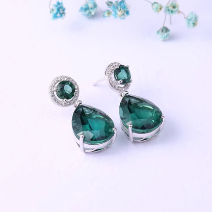 GEM'S BALLET Classic 22.98Ct Green Nano Emerald Drop Earrings Solid 925 Sterling Silver Earring Fine Jewelry For Women