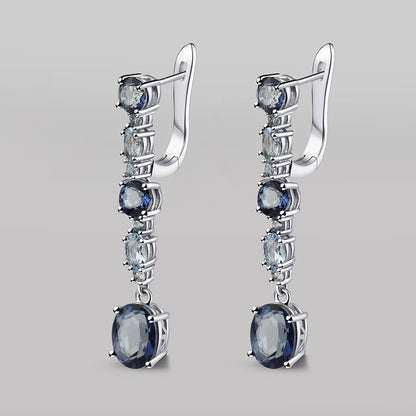 Gem's Ballet 925 Sterling Silver Fine Jewelry 5.56Ct Natural Iolite Blue Mystic Quartz Sky Blue Topaz Clip Earrings For Women