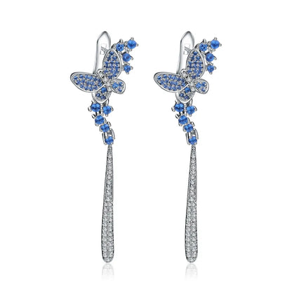 GEM'S BALLET Nano Swiss Blue Long Drop Earrings 925 Sterling Sliver Vintage Punk Gothic Earrings For Women Fashion Party Jewelry