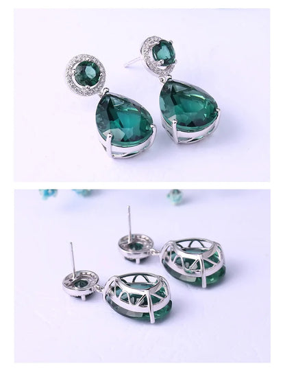 GEM'S BALLET Classic 22.98Ct Green Nano Emerald Drop Earrings Solid 925 Sterling Silver Earring Fine Jewelry For Women