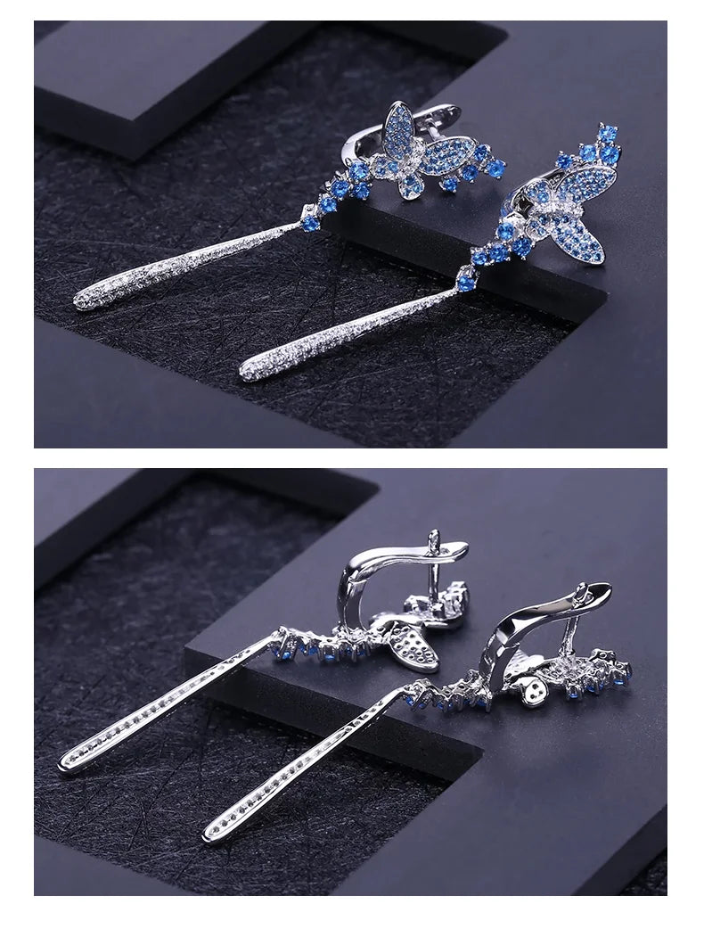 GEM'S BALLET Nano Swiss Blue Long Drop Earrings 925 Sterling Sliver Vintage Punk Gothic Earrings For Women Fashion Party Jewelry