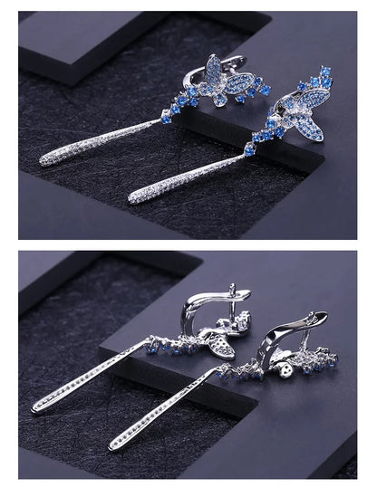 GEM'S BALLET Nano Swiss Blue Long Drop Earrings 925 Sterling Sliver Vintage Punk Gothic Earrings For Women Fashion Party Jewelry