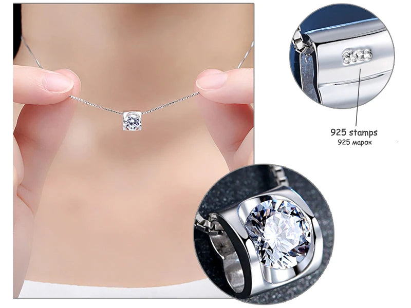 New Fashion 925 Sterling Silver Jewelry Exquisite Zircon Heart Pendant Necklaces Women&Girl Birthday Gift Collarbone Chain Neck