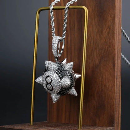 TOPGRILLZ New Iced out Trippieredd Inspired Spike 8-ball Billiard  Pendant Necklace With Tennis Chain Hip hop Jewelry